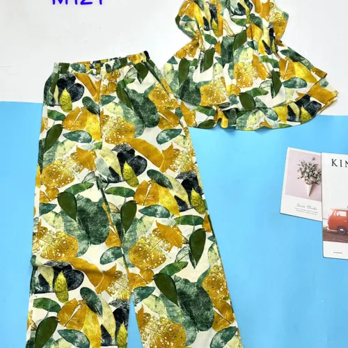 Đồ bộ mango quần dài áo yếm cổ tròn hai tầng in nhiều hoạ tiết