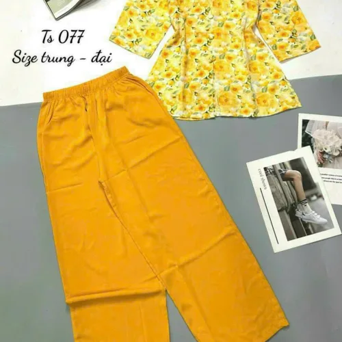 Đồ bộ  mango quần dài trơn áo tay dài có nút in có 2 size
