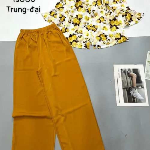 Đồ bộ  mango quần dài trơn áo tay dài có nút in nhiều hoa đẹp