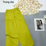 Đồ bộ  mango quần dài trơn áo tay dài có nút in nhiều hoa đẹp