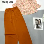 Đồ bộ  mango quần dài trơn áo tay dài có nút in nhiều hoa đẹp