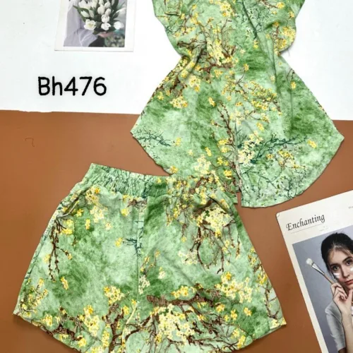 Đồ bộ mango quần đùi áo cổ vuông tay bèo nhiều hoạ tiết siêu sang