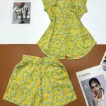 Đồ bộ mango quần đùi áo cổ vuông tay bèo nhiều hoạ tiết siêu sang