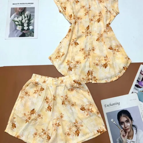 Đồ bộ mango quần đùi áo cổ vuông tay bèo nhiều hoạ tiết siêu sang