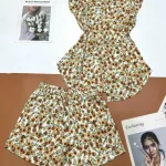 Đồ bộ mango quần đùi áo cổ vuông tay bèo nhiều hoạ tiết siêu sang