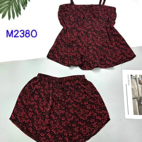 Đồ bộ mango quần đùi áo hai dây có nơ thắt nhỏ hoạ tiết hoa