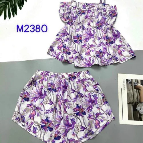 Đồ bộ mango quần đùi áo hai dây có nơ thắt nhỏ hoạ tiết hoa
