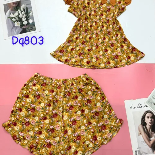 Đồ bộ mango quần đùi áo sát nách viền bèo cổ tim