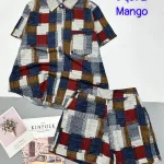 Đồ bộ mango quần đùi áo sơ mi in nhiều hoạ tiết