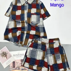 Đồ bộ mango quần đùi áo sơ mi in nhiều hoạ tiết