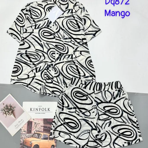 Đồ bộ mango quần đùi áo sơ mi in nhiều hoạ tiết