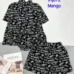 Đồ bộ mango quần đùi áo sơ mi in nhiều hoạ tiết