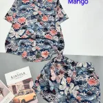 Đồ bộ mango quần đùi áo sơ mi in nhiều hoạ tiết