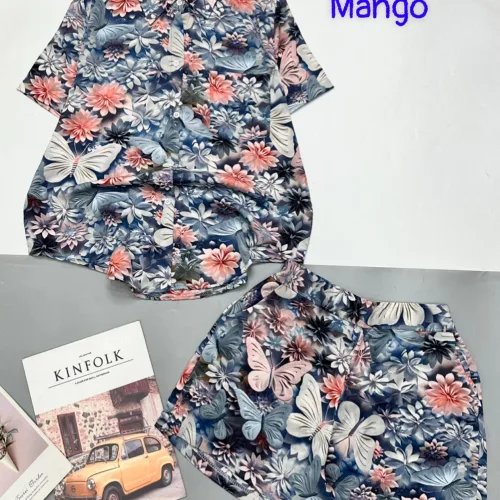 Đồ bộ mango quần đùi áo sơ mi in nhiều hoạ tiết