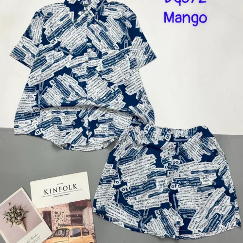 Đồ bộ mango quần đùi áo sơ mi in nhiều hoạ tiết