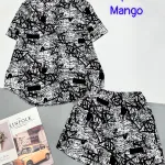 Đồ bộ mango quần đùi áo sơ mi in nhiều hoạ tiết