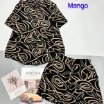 Đồ bộ mango quần đùi áo sơ mi in nhiều hoạ tiết