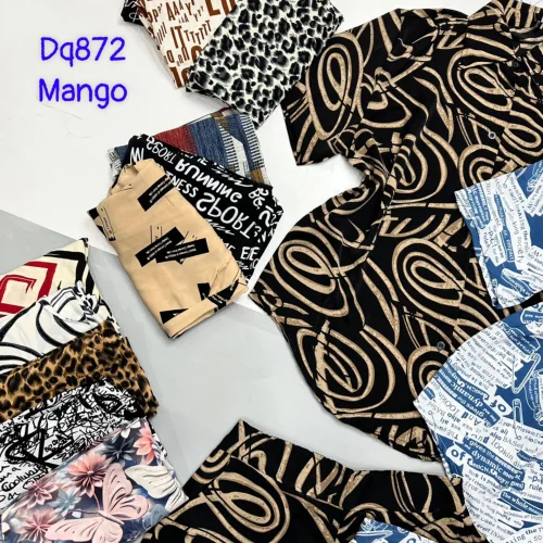 Đồ bộ mango quần đùi áo sơ mi in nhiều hoạ tiết