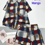 Đồ bộ mango quần đùi áo sơ mi in nhiều hoạ tiết