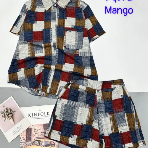 Đồ bộ mango quần đùi áo sơ mi in nhiều hoạ tiết