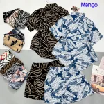 Đồ bộ mango quần đùi áo sơ mi in nhiều hoạ tiết
