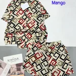 Đồ bộ mango quần đùi áo sơ mi in nhiều hoạ tiết