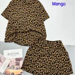 Đồ bộ mango quần đùi áo sơ mi in nhiều hoạ tiết
