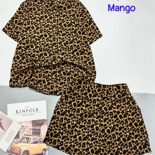 Đồ bộ mango quần đùi áo sơ mi in nhiều hoạ tiết