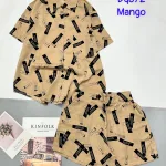 Đồ bộ mango quần đùi áo sơ mi in nhiều hoạ tiết