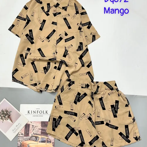 Đồ bộ mango quần đùi áo sơ mi in nhiều hoạ tiết
