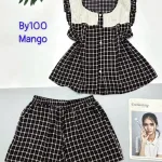Đồ bộ mango quần đùi caro áo sát nách phối ren
