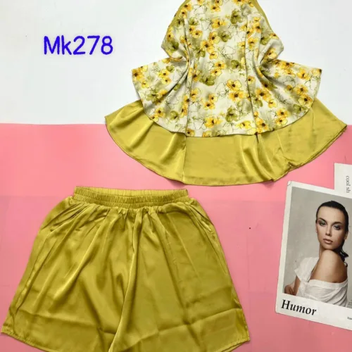 Đồ bộ mango quần đùi trơn áo yếm 2 dây cột sau 2 lớp