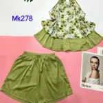 Đồ bộ mango quần đùi trơn áo yếm 2 dây cột sau 2 lớp