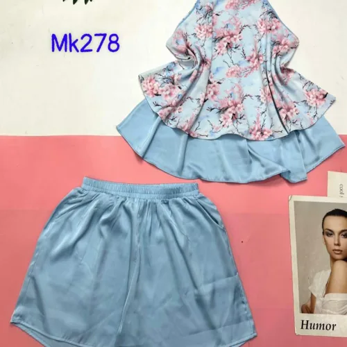 Đồ bộ mango quần đùi trơn áo yếm 2 dây cột sau 2 lớp