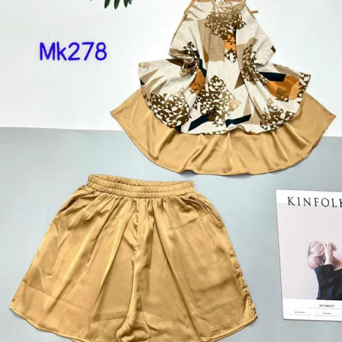 Đồ bộ mango quần đùi trơn áo yếm 2 dây cột sau 2 lớp
