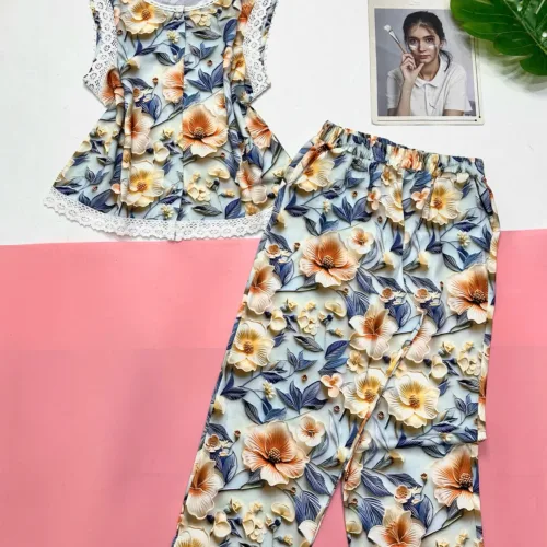 Đồ bộ mango quần lỡ áo sát nách ren nhiều hoạ tiết