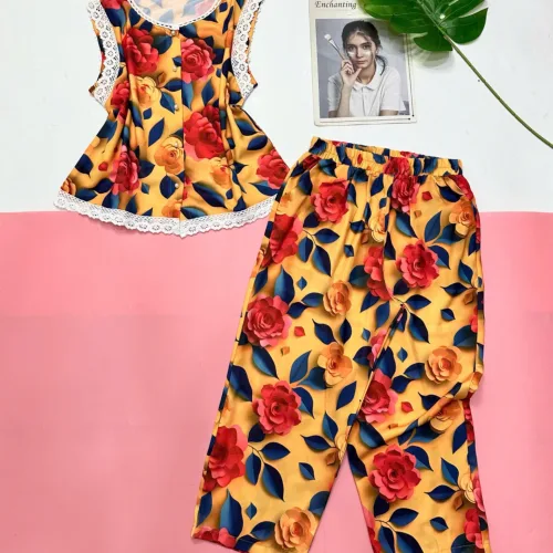 Đồ bộ mango quần lỡ áo sát nách ren nhiều hoạ tiết