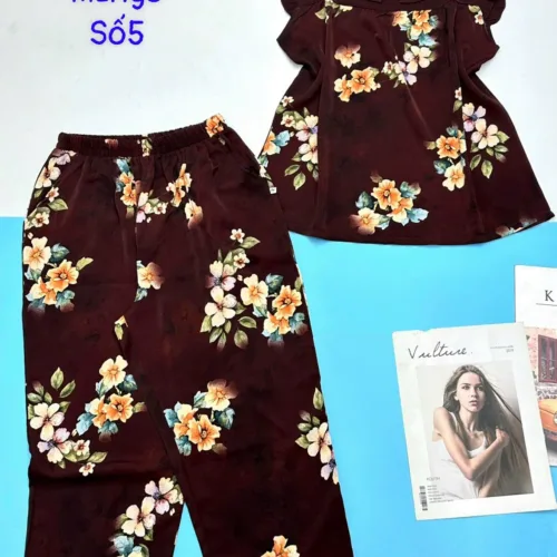 Đồ bộ mango quần ngố áo tay bèo có bông