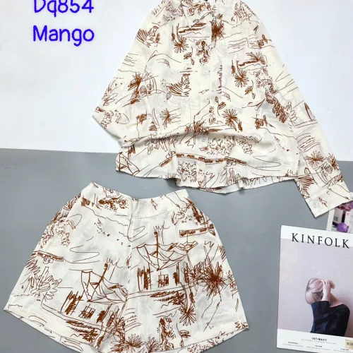 Đồ bộ mango siêu mát quần đùi áo sơ mi tay dài dấu quần