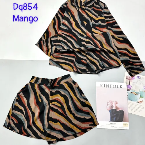 Đồ bộ mango siêu mát quần đùi áo sơ mi tay dài dấu quần