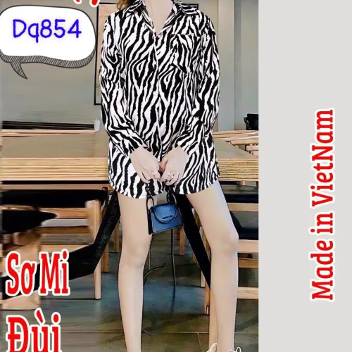 Đồ bộ mango siêu mát quần đùi áo sơ mi tay dài dấu quần