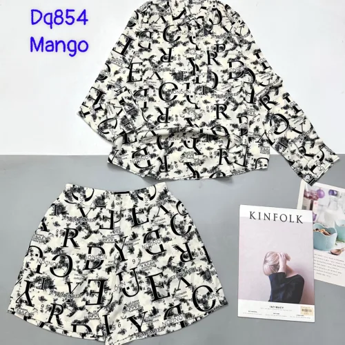Đồ bộ mango siêu mát quần đùi áo sơ mi tay dài dấu quần
