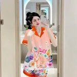Đồ bộ mango siêu mát quần đùi áo tay ngắn cổ bẻ nút