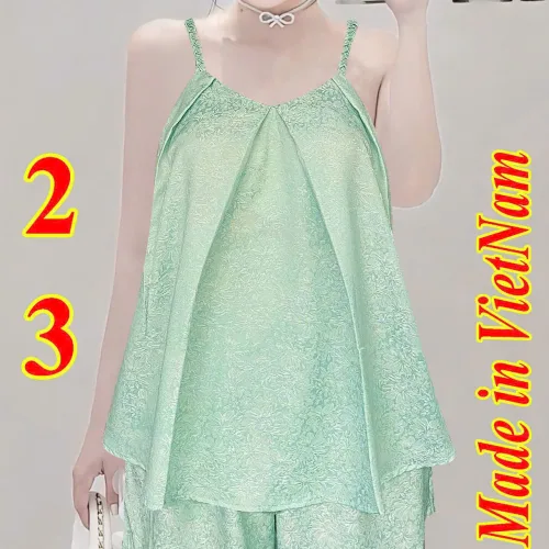 Đồ bộ nữ 2 dây sát nách vải gấm quần đùi HK0036