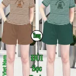 Đồ bộ nữ áo thun cổ tròn quần đùi sọc borip xịn size trung XS-909596