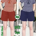 Đồ bộ nữ áo thun cổ tròn quần đùi sọc borip xịn size trung XS-909596