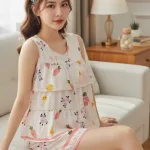 Đồ bộ nữ sát nách cổ tim chất latin HT-95244