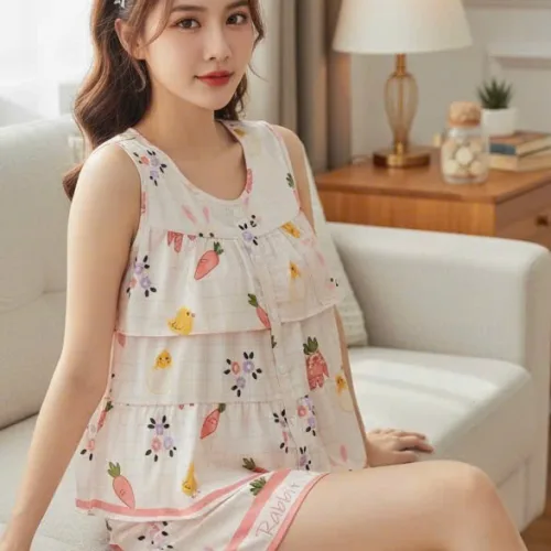Đồ bộ nữ sát nách cổ tim chất latin HT-95244