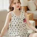 Đồ bộ nữ sát nách cổ tim chất latin HT-95244