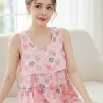 Đồ bộ nữ sát nách cổ tim chất latin HT-95244